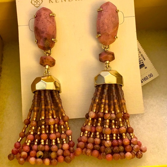 NWT Kendra Scott RARE & Retired Dove Earrings Pink Rhodonite Yellow Gold Amazing - Picture 4 of 11